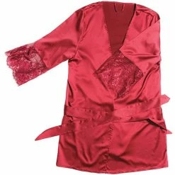 Coquette International Stretch Satin Robe With Eyelash Lace Sleeve Robe Lingerie