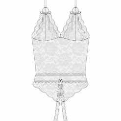 Coquette International Lingerie Stretch & Scallop Lace Crotchless Teddy White Os-Xl