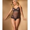 Coquette International Striped Mesh & Hip Panel Teddy Black Lingerie