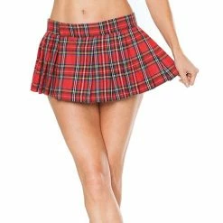 Coquette International Woven Plaid Pleated Skirt W-velcro Closure Red O-s Lingerie