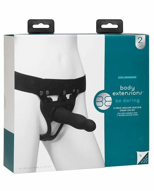 Doc Johnson Body Extensions Be Daring 2 Piece Strap On Set - Black Dildos