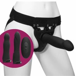 Doc Johnson Dildos Body Extensions Be Naughty Vibrating 4 Piece Strap On Set - Black