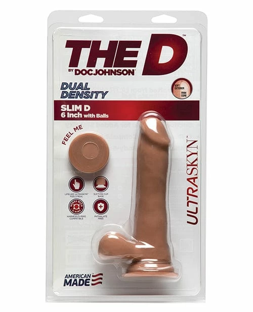 Doc Johnson The D 6" Slim D With Balls - Caramel Dildos