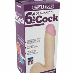 Doc Johnson Vac-U-Lock 6" Ultraskyn Cock & Balls Attachment. - White Dildos