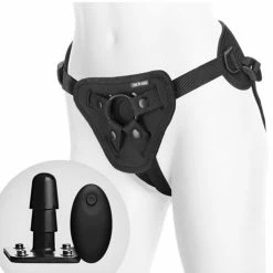 Doc Johnson Vac-U-Lock Supreme Harness With Vibrating Plug - Black Dildos