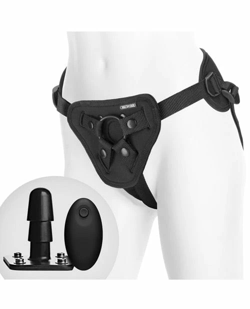 Doc Johnson Vac-U-Lock Supreme Harness With Vibrating Plug - Black Dildos