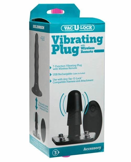 Doc Johnson Vac-U-Lock Vibrating Remote Plug With Snaps - Black Dildos