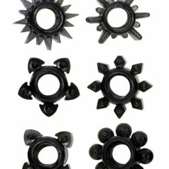 Doc Johnson Penis Toys Tower Of Power Cock Rings - Black Pack Of 6