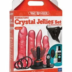 Doc Johnson Vac-U-Lock Vibrating Crystal Jellies Set With Wireless Remote - Pink Vibrators