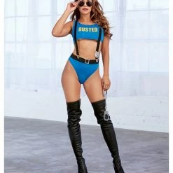 Dreamgirl International 6 Piece Cop Themed Bralette, High Waisted Thong, Suspenders, Sunglasses, Badge & Handcuffs Blue One Size Fits Most Lingerie