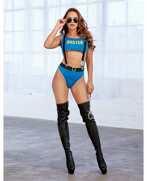 Dreamgirl International 6 Piece Cop Themed Bralette, High Waisted Thong, Suspenders, Sunglasses, Badge & Handcuffs Blue One Size Fits Most Lingerie