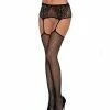 Dreamgirl International Lingerie Abstract Knitted Garter Pantyhose W-attached Stockings Black O-s