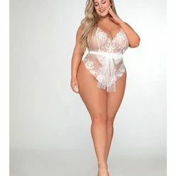 Dreamgirl International Lingerie Embroidered Mesh Teddy White