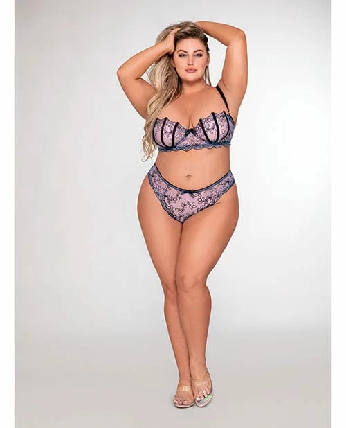 Dreamgirl International Lingerie Embroidery Bra & G-string Lavender