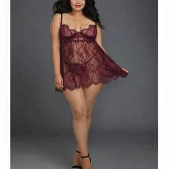 Dreamgirl International Eyelash Lace Babydoll With Underwire Cups & Lace Thong