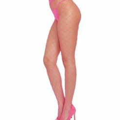 Dreamgirl International Fence Net Pantyhose (thong Not Included) Neon Pink O-s Lingerie