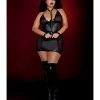 Dreamgirl International Fetish Faux Leather & Mesh Chemise, Harness With Wrist Restraints & G-string