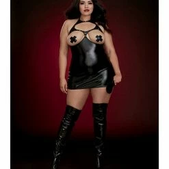 Dreamgirl International Fetish Stretch Faux Leather Boob Out Chemise & Paddle