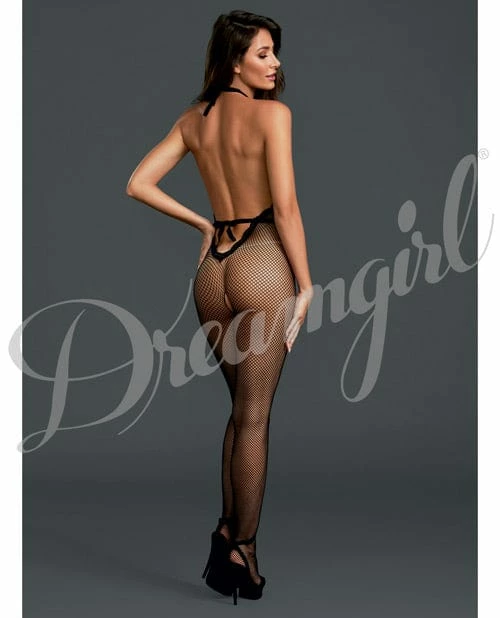 Dreamgirl International Fishnet Halter Bodystocking Black One Size Fits Most