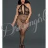 Dreamgirl International Fishnet Halter Bodystocking Black Queen Size