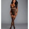 Dreamgirl International Fishnet & Lace 2 Piece Garter Dress Black One Size Fits Most