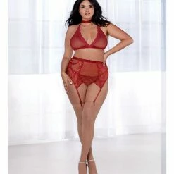 Dreamgirl International Lingerie Fishnet & Lace Bralette, Garterbelt, G-string & Choker