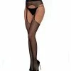Dreamgirl International Lingerie Fishnet Suspender Garter Belt Pantyhose Black O-s