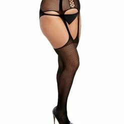 Dreamgirl International Fishnet Suspender Garter Pantyhose With Crisscross Detail Lingerie