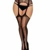 Dreamgirl International Fishnet Suspender Garter Pantyhose With Crisscross Detail Lingerie