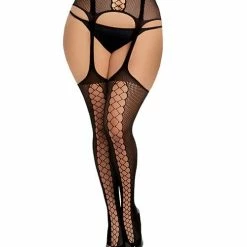 Dreamgirl International Fishnet Suspender Garter Pantyhose With Crisscross Detail Lingerie
