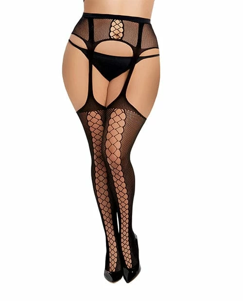 Dreamgirl International Fishnet Suspender Garter Pantyhose With Crisscross Detail Lingerie