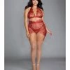 Dreamgirl International Lingerie Floral Embroidery Halter Bralette, High Wasted Garter Skirt & G-string