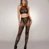 Dreamgirl International Halter Fishnet Bralette & Pantyhose Bodystocking Black O-s Lingerie