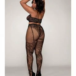 Dreamgirl International Halter Fishnet Bralette & Pantyhose Bodystocking Black Qn