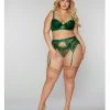 Dreamgirl International Holiday Floral Embroidery Bra, Garter Belt & G-string Evergreen