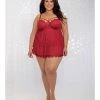Dreamgirl International Holiday Stretch Mesh Skirt, Underwire Push Up Cup Babydoll & G-string Lingerie