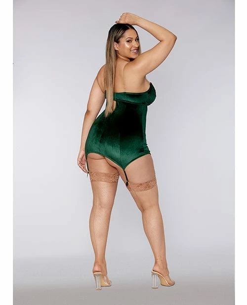 Dreamgirl International Holiday Stretch Velvet Garter Slip With Attached Garters Evergreen Lingerie