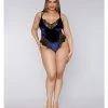 Dreamgirl International Holiday Stretch Velvet Teddy With Lace Details Nocturnal/black Lingerie