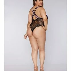 Dreamgirl International Holiday Stretch Velvet Teddy With Lace Details Nocturnal/black Lingerie