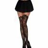Dreamgirl International Knitted Lace Design Thigh High Stockings Black O-s Lingerie