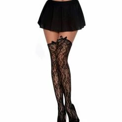 Dreamgirl International Knitted Lace Design Thigh High Stockings Black O-s Lingerie