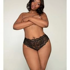 Dreamgirl International Lingerie Lace Tanga Open Crotch Panty Black