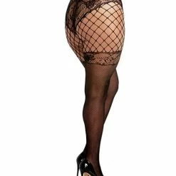 Dreamgirl International Lingerie Multi Pattern Fishnet & Lace Panty Hose Black Queen Size