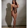 Dreamgirl International Open Cup Open Crotch Bodystocking With Knitted Lace Teddy Design Black Os Lingerie