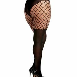 Dreamgirl International Pantyhose With Solid Knitted Panty & Thigh High Look Black Queen Size Lingerie