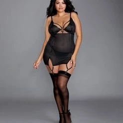 Dreamgirl International Lingerie Power Mesh Garter Slip With G-string