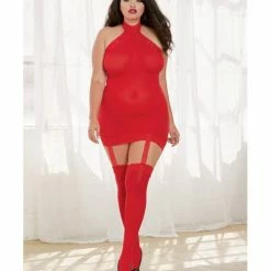 Dreamgirl International Sheer Dress With Lace Trim, Attached Garters & Thigh High Stockings Lingerie