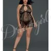 Dreamgirl International Lingerie Sheer Lace Chemise With G-string Black Queen Size