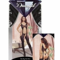 Dreamgirl International Lingerie Sheer Suspender Tank Bodystocking Black One Size Fits Most