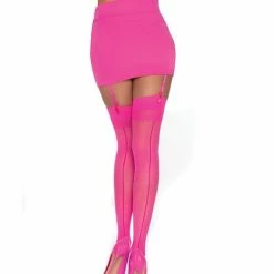 Dreamgirl International Lingerie Sheer Thigh Highs W-back Seam Hot Pink O-s